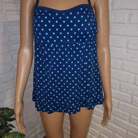 South Point Ladies Size 12 Navy with Teal Polka Dots Tankini Top - Picture 1 of 10